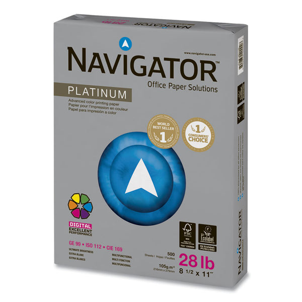 Navigator® Platinum Paper, 99 Bright, 28 lb Bond Weight, 8.5 x 11, White, 500/Ream (SNANPL1128)