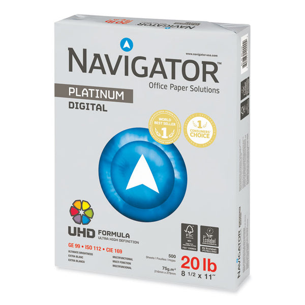 Navigator® Platinum Paper, 99 Bright, 20 lb Bond Weight, 8.5 x 11, White, 500 Sheets/Ream, 10 Reams/Carton (SNANPL1120) 10 Reams