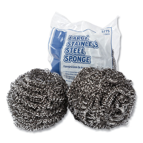 AmerCareRoyal® Stainless Steel Sponge, Polybagged, 1.75 oz, Gray, 12/Pack, 6 Packs/Carton (RPPS7756)