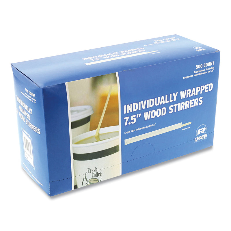 Wood Coffee Stirrers, 7.5", Wrapped, 5,000/Carton (RPPR825W) Case of 5000