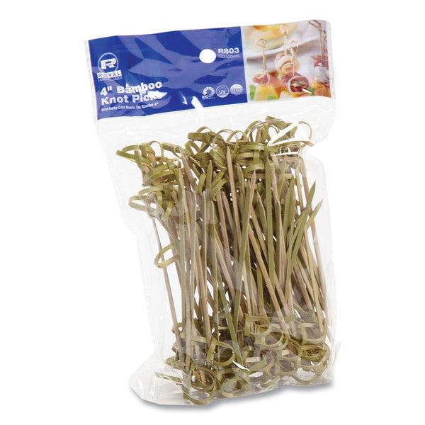 AmerCareRoyal® Knotted Bamboo Pick, Natural, 4", 100 Pack, 10 Packs/Carton (RPPR803)