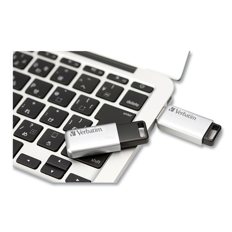 Verbatim® Store 'n' Go Secure Pro USB Flash Drive with AES 256 Encryption, 128 GB, Silver (VER70057)
