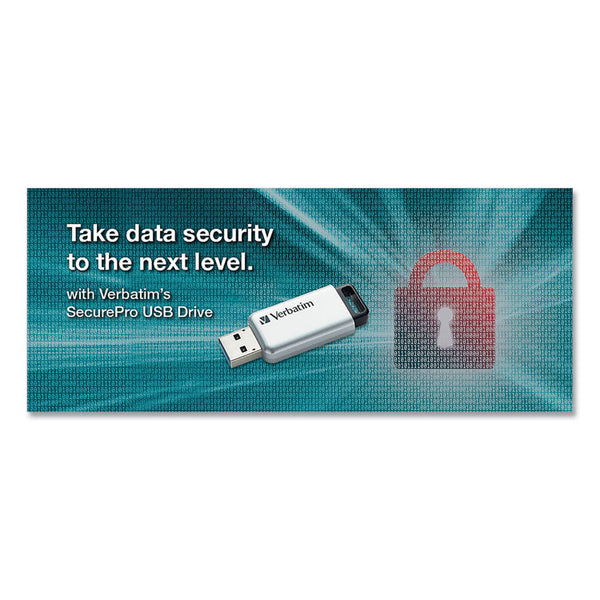 Verbatim® Store 'n' Go Secure Pro USB Flash Drive with AES 256 Encryption, 128 GB, Silver (VER70057)