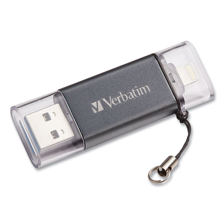 Verbatim® Store 'n' Go Dual USB 3.0 Flash Drive for Apple Lightning Devices, 64 GB, Graphite (VER49301)