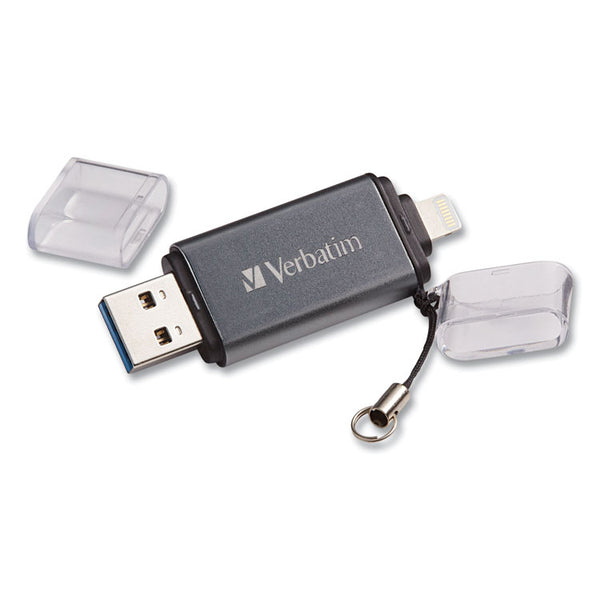 Verbatim® Store 'n' Go Dual USB 3.0 Flash Drive for Apple Lightning Devices, 64 GB, Graphite (VER49301)