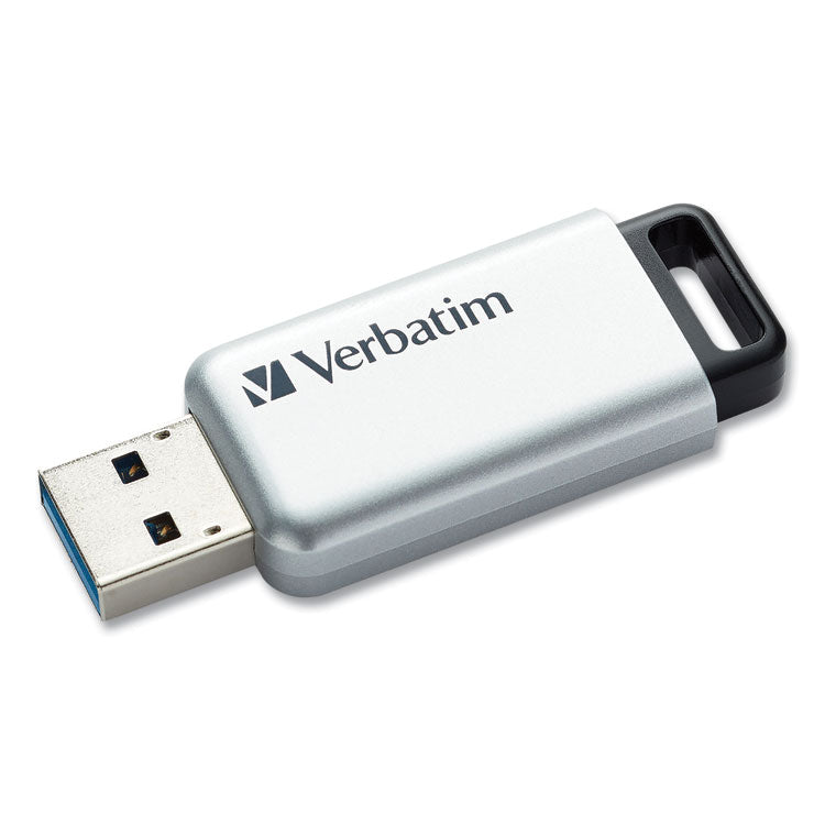 Verbatim® Store 'n' Go Secure Pro USB Flash Drive with AES 256 Encryption, 128 GB, Silver (VER70057)