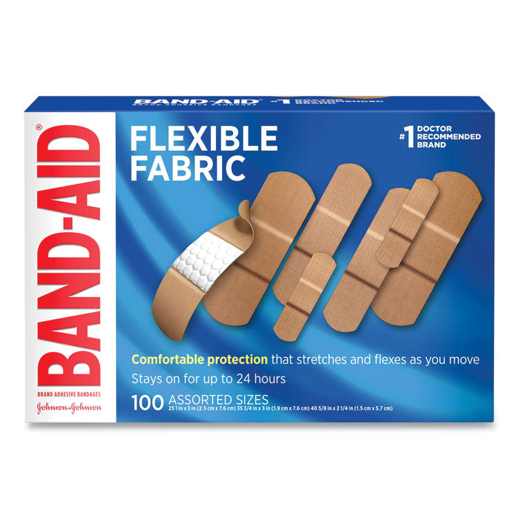 BAND-AID® Flexible Fabric Adhesive Bandages, Assorted, 100/Box (JOJ11507800)