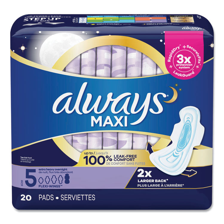 Always® Maxi Pads, Extra Heavy Overnight, 20/Pack, 6 Packs/Carton (PGC17902)