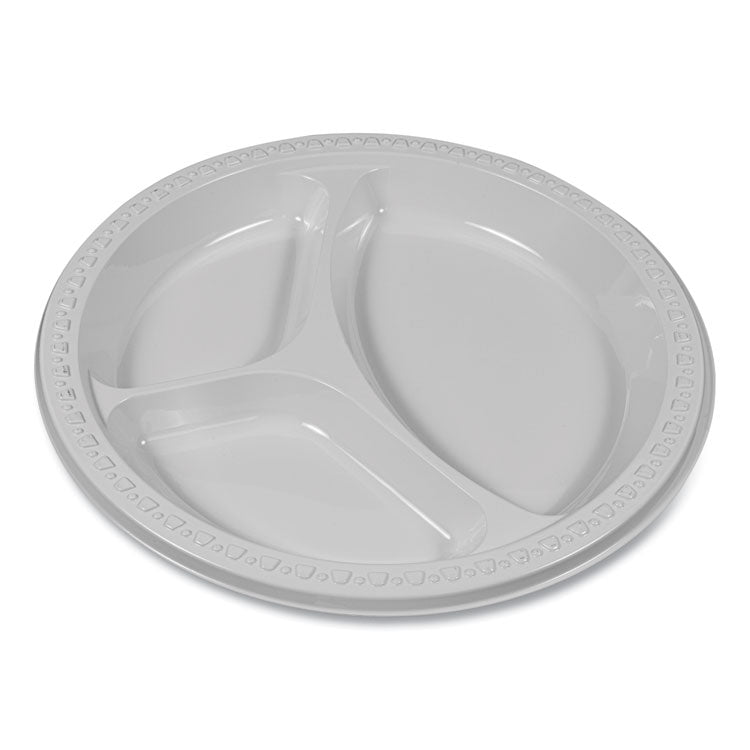 Tablemate® Plastic Dinnerware, Compartment Plates, 9" dia, White, 125/Pack (TBL19644WH)