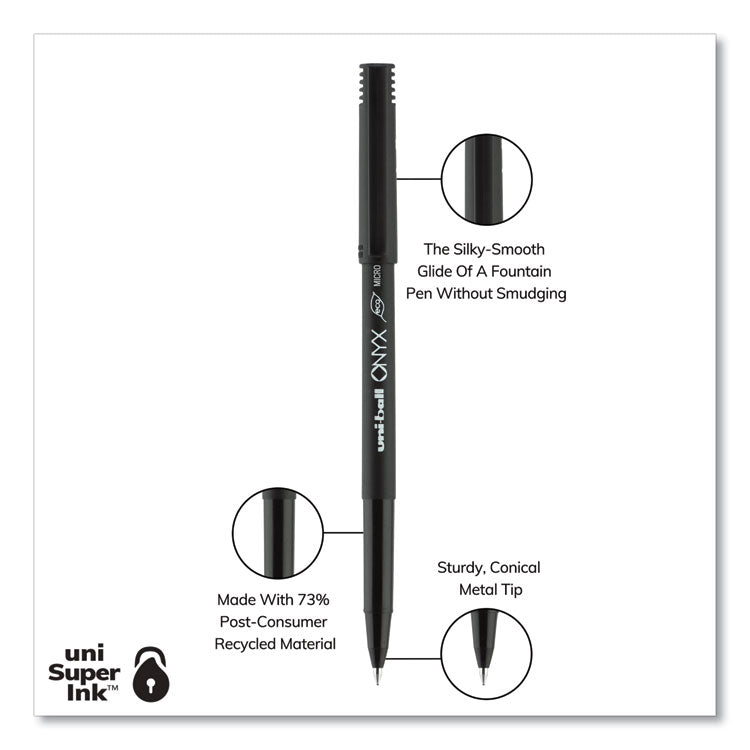 uniball® ONYX Roller Ball Pen, Stick, Extra-Fine 0.5 mm, Black Ink, Black Barrel, Dozen (UBC60040) 1 Dozen