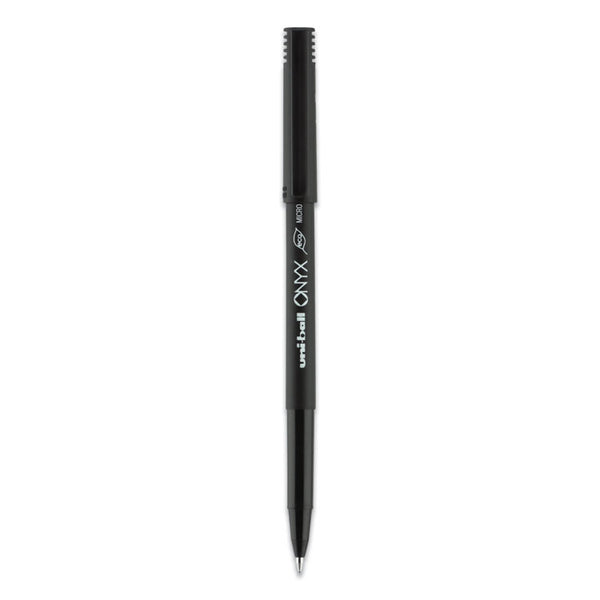 uniball® ONYX Roller Ball Pen, Stick, Extra-Fine 0.5 mm, Black Ink, Black Barrel, Dozen (UBC60040)