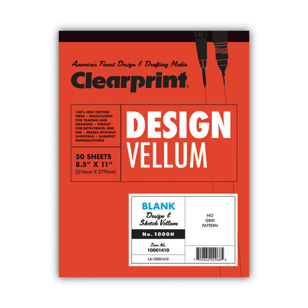 Clearprint® Design Vellum Paper, 16 lb Bristol Weight, 8.5 x 11, Translucent White, 50/Pad (CLE10001410) Each