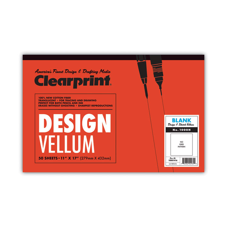 Clearprint® Design Vellum Paper, 16 lb Bristol Weight, 11 x 17, Translucent White, 50/Pad (CLE10001416) Each