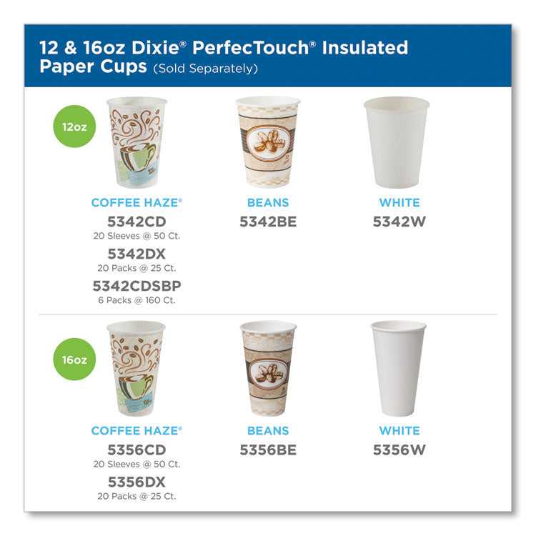 Dixie® PerfecTouch Paper Hot Cups, 12 oz, Coffee Haze Design, Individually Wrapped, 1,000/Carton (DXE5342CDWR)