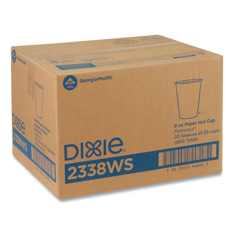 Dixie® Pathways Paper Hot Cups, 8 oz, 25/Bag, 20 Bags/Carton (DXE2338WS) Case of 500