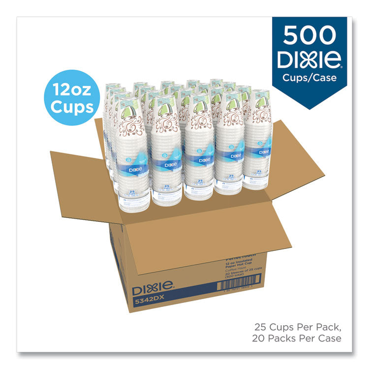 Dixie® PerfecTouch Paper Hot Cups, 12 oz, Coffee Haze Design, 25 Sleeve, 20 Sleeves/Carton (DXE5342DX)