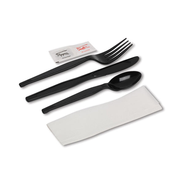 Dixie® Wrapped Tableware/Napkin Packets, Fork/Knife/Spoon/Napkin, Black, 250/Carton (DXECH56NSPC7)
