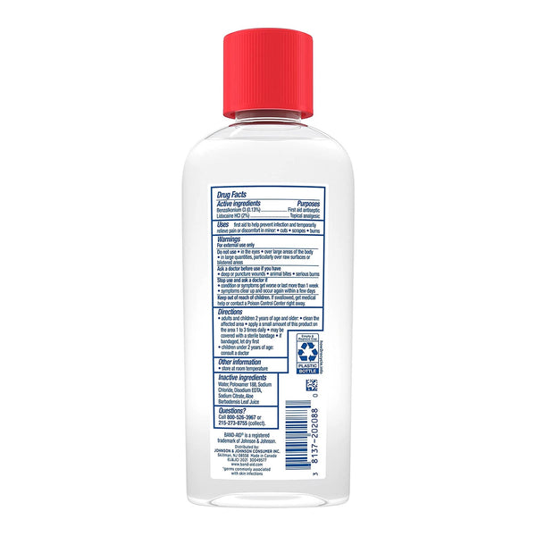 Band-Aid® Pain Relieving Antiseptic BZK (Benzalkonium Chloride) / Lidocaine HCl Liquid 6 oz. Bottle (1228822_EA) 1/EA