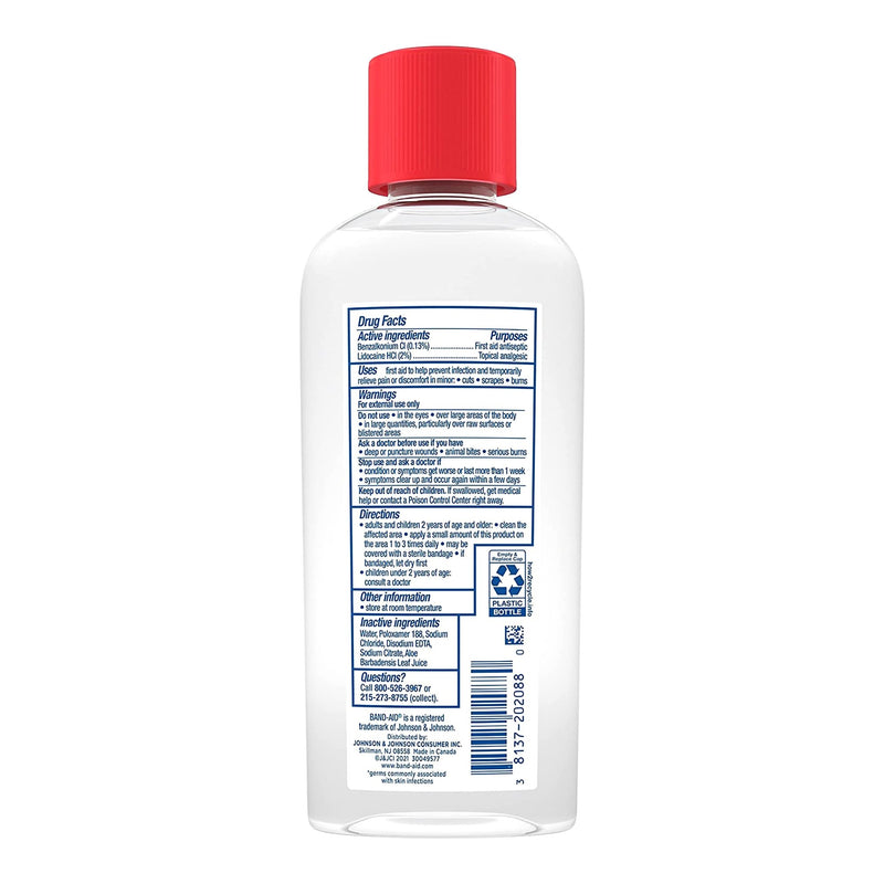Band-Aid® Pain Relieving Antiseptic BZK (Benzalkonium Chloride) / Lidocaine HCl Liquid 6 oz. Bottle (1228822_EA) 1/EA