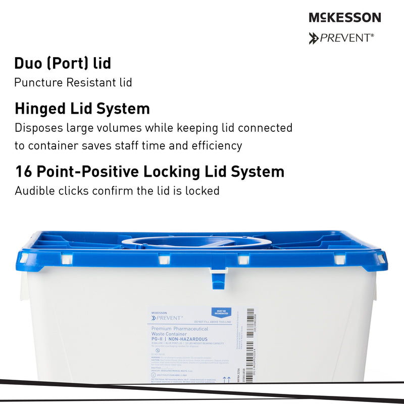 McKesson Prevent® Pharmaceutical Waste Container White Base 13-1/2 H X 17-3/10 W X 13 L Inch Vertical Entry 8 Gallon (1011862_CS) 9/CS