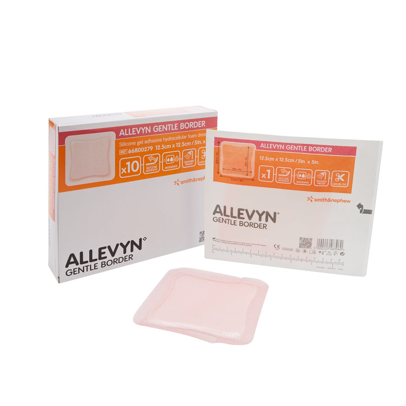Allevyn Gentle Border Foam Dressing 5 X 5 Inch With Border Film Backing Silicone Gel Adhesive Square Sterile (665773_BX) 10/BX