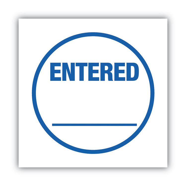 ACCUSTAMP® Pre-Inked Round Stamp, ENTERED, 0.63" dia, Blue (COS035656) Each