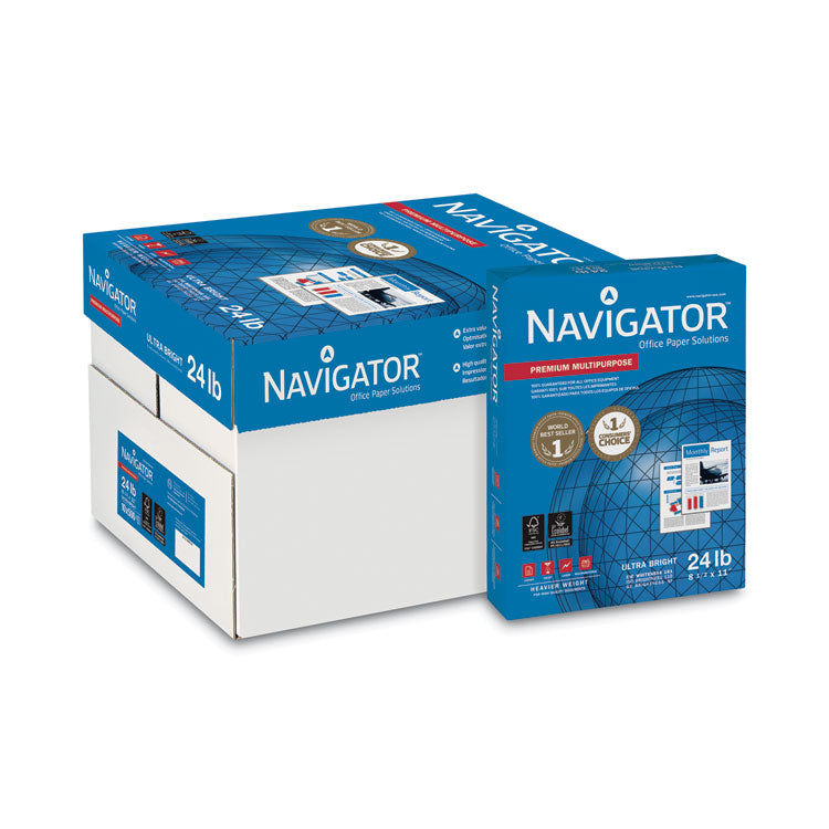 Navigator® Premium Multipurpose Copy Paper, 97 Bright, 24 lb Bond Weight, 8.5 x 11, White, 500 Sheets/Ream, 10 Reams/Carton (SNANMP1124)