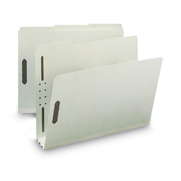 Smead™ Recycled Pressboard Fastener Folders, 3" Expansion, 2 Fasteners, Letter Size, Gray-Green Exterior, 25/Box (SMD15005)