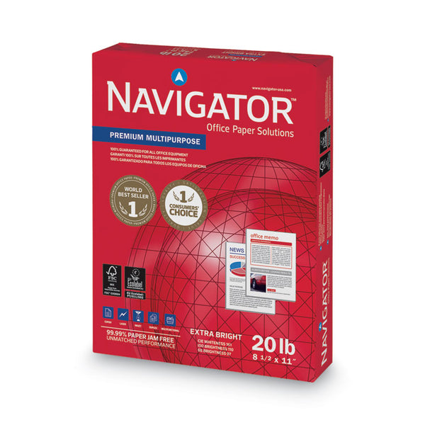 Navigator® Premium Multipurpose Copy Paper, 97 Bright, 20 lb Bond Weight, 8.5 x 11, White, 500 Sheets/Ream, 10 Reams/Carton (SNANMP1120)