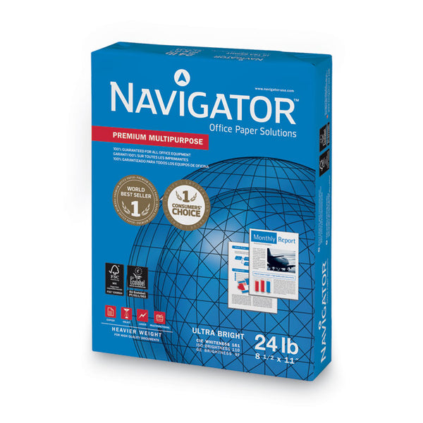 Navigator® Premium Multipurpose Copy Paper, 97 Bright, 24 lb Bond Weight, 8.5 x 11, White, 500 Sheets/Ream, 10 Reams/Carton (SNANMP1124)