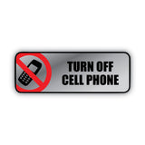 COSCO Brushed Metal Office Sign, Turn Off Cell Phone, 9 x 3, Silver/Red (COS098211) Each