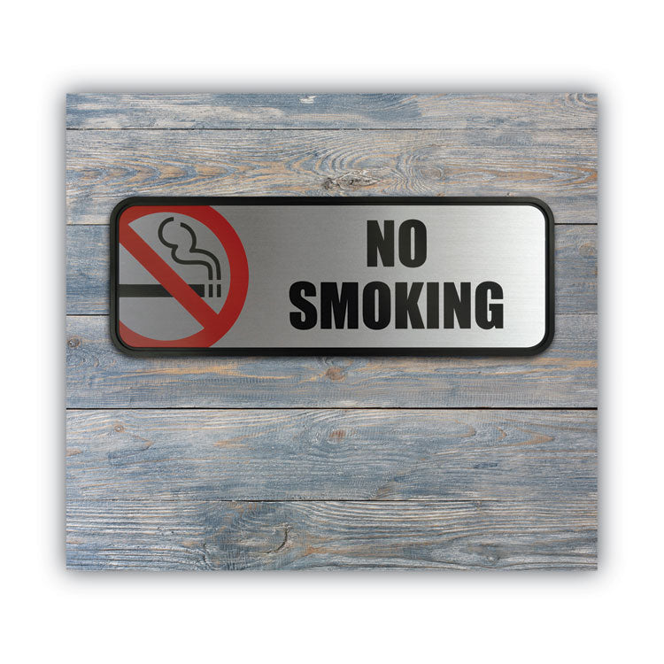 COSCO Brush Metal Office Sign, No Smoking, 9 x 3, Silver/Red (COS098207) Each