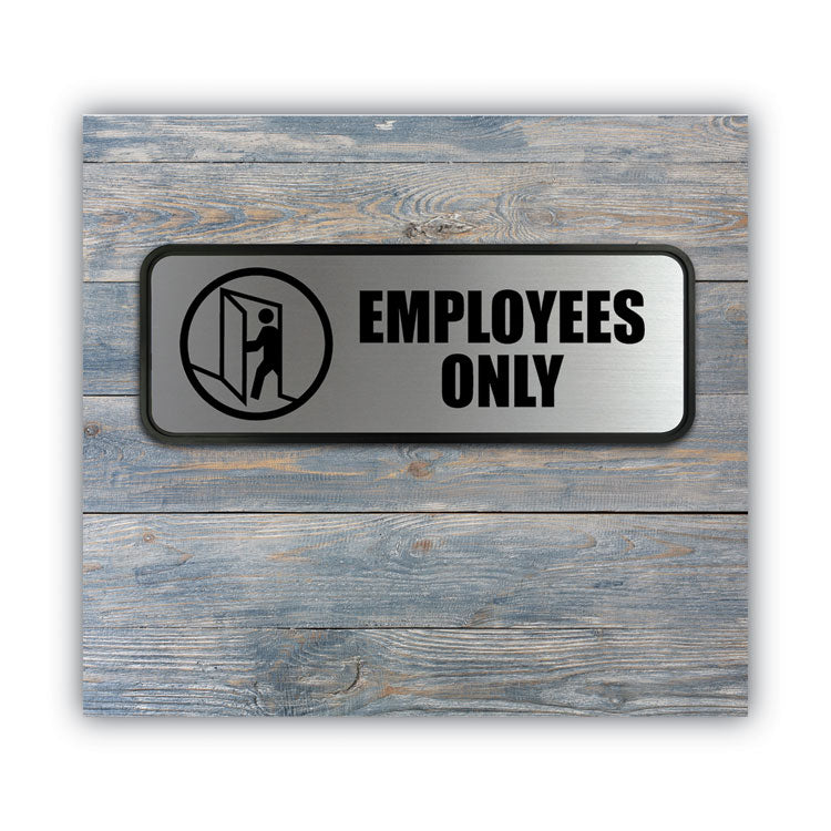 COSCO Brushed Metal Office Sign, Employees Only, 9 x 3, Silver (COS098206)