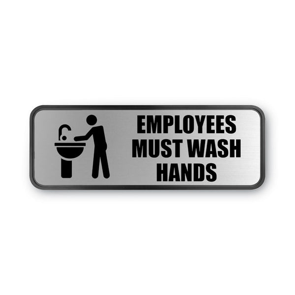 COSCO Brushed Metal Office Sign, Employees Must Wash Hands, 9 x 3, Silver (COS098205)
