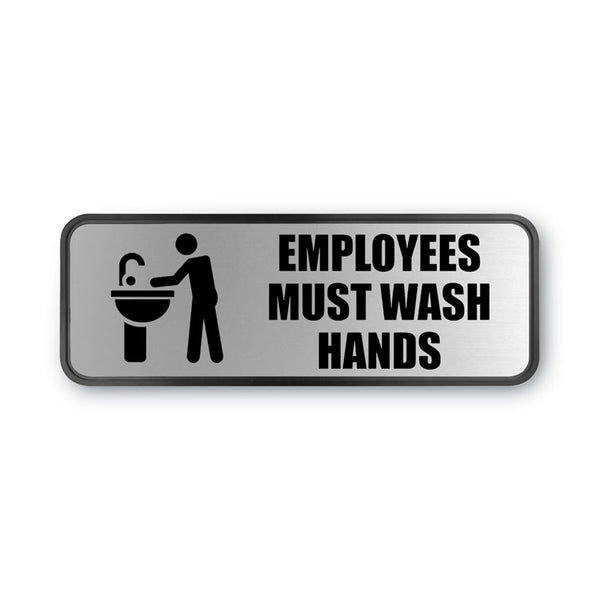 COSCO Brushed Metal Office Sign, Employees Must Wash Hands, 9 x 3, Silver (COS098205) Each