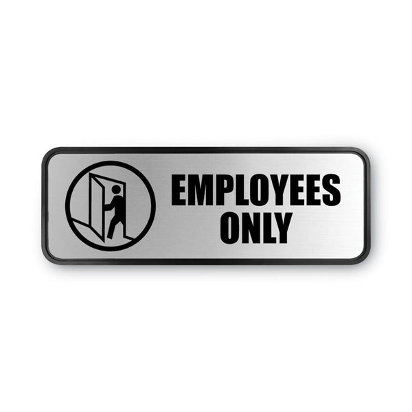 COSCO Brushed Metal Office Sign, Employees Only, 9 x 3, Silver (COS098206)