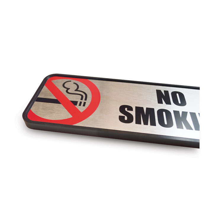 COSCO Brush Metal Office Sign, No Smoking, 9 x 3, Silver/Red (COS098207) Each