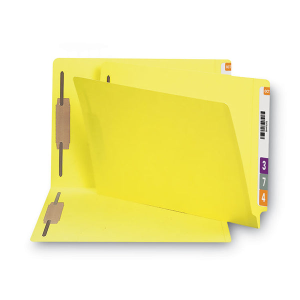 Smead™ Heavyweight Colored End Tab Fastener Folders, 0.75" Expansion, 2 Fasteners, Legal Size, Yellow Exterior, 50/Box (SMD28940)