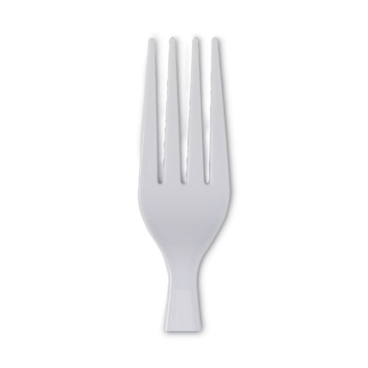 Dixie® Plastic Cutlery, Heavyweight Forks, White, 100/Box (DXEFH207)