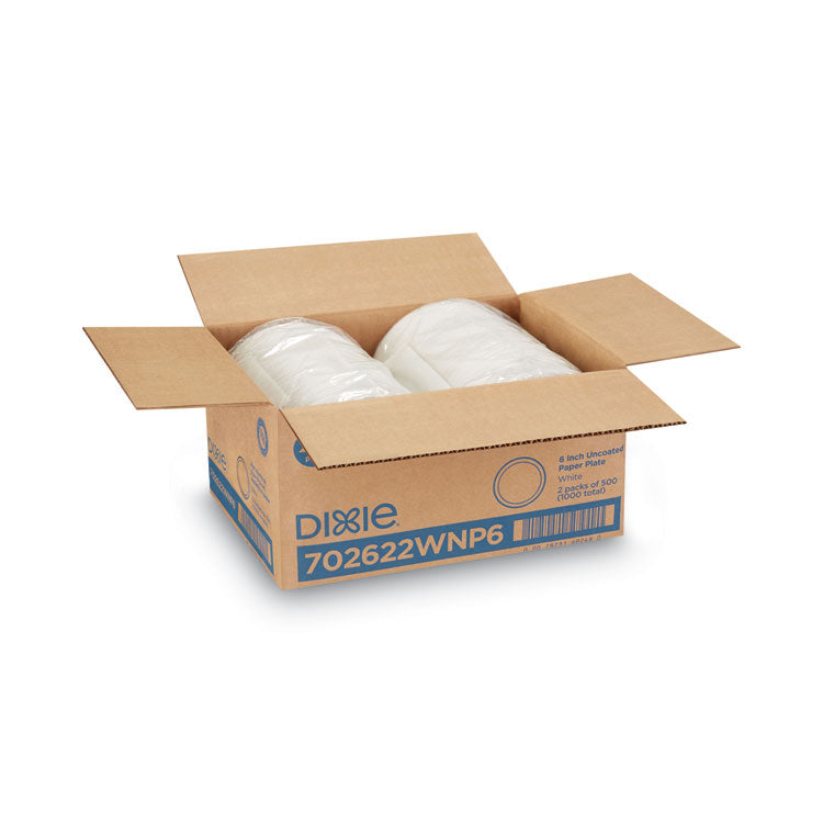 Dixie® White Paper Plates, 6" dia, 500/Packs, 2 Packs/Carton (DXE702622WNP6) Case of 1000