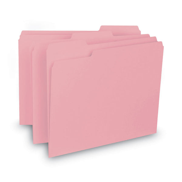 Smead™ Interior File Folders, 1/3-Cut Tabs: Assorted, Letter Size, 0.75" Expansion, Pink, 100/Box (SMD10263)