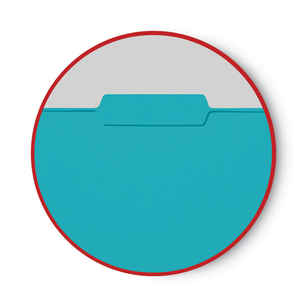 Smead™ Interior File Folders, 1/3-Cut Tabs: Assorted, Letter Size, 0.75" Expansion, Aqua, 100/Box (SMD10235)