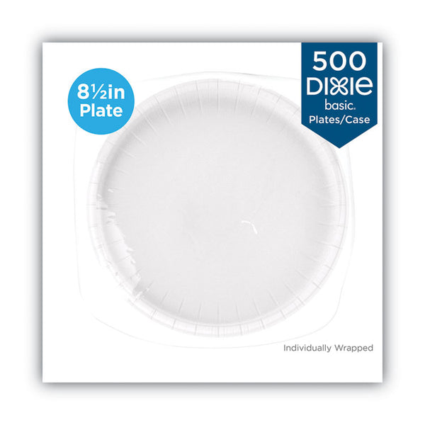 Dixie® White Paper Plates, 8.5" dia, Individually Wrapped, White, 500/Carton (DXEDBP09WR1)
