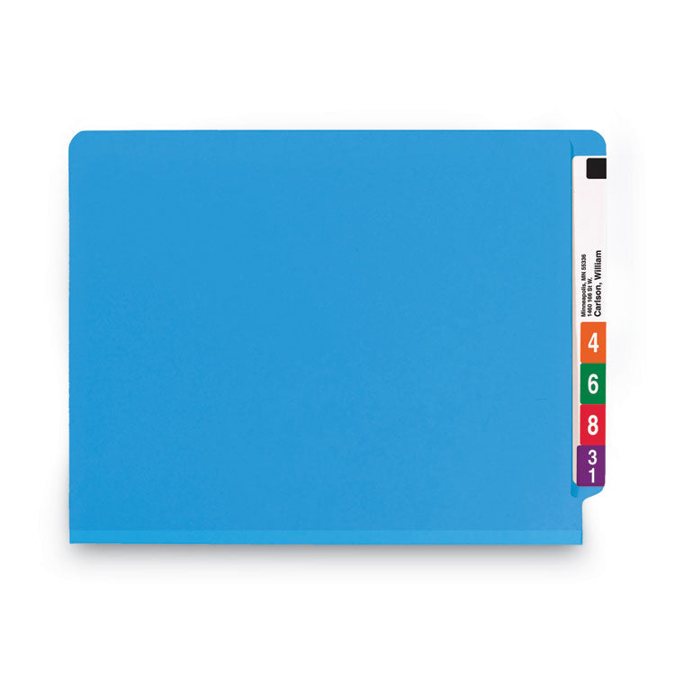 Smead™ Colored End Tab Classification Folders with Dividers, 2" Expansion, 2 Dividers, 6 Fasteners, Letter Size, Blue, 10/Box (SMD26836)