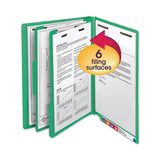 Smead™ Colored End Tab Classification Folders with Dividers, 2" Expansion, 2 Dividers, 6 Fasteners, Letter Size, Green, 10/Box (SMD26837)