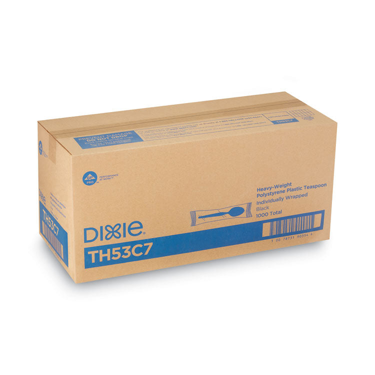 Dixie® Individually Wrapped Heavyweight Teaspoons, Polystyrene, Black 1,000/Carton (DXETH53C7)