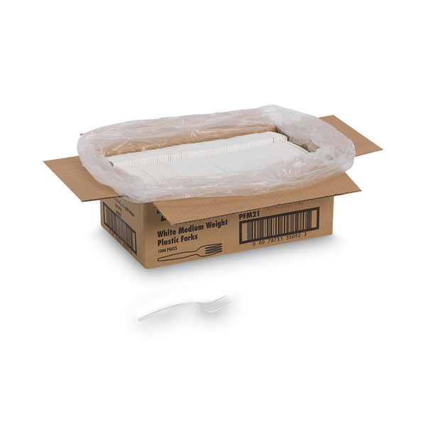 Dixie® Plastic Cutlery, Mediumweight Forks, White, 1,000/Carton (DXEPFM21) Case of 1000