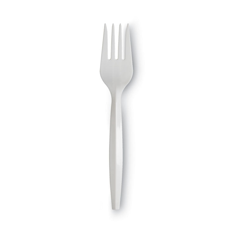 Dixie® Plastic Cutlery, Mediumweight Forks, White, 1,000/Carton (DXEPFM21)