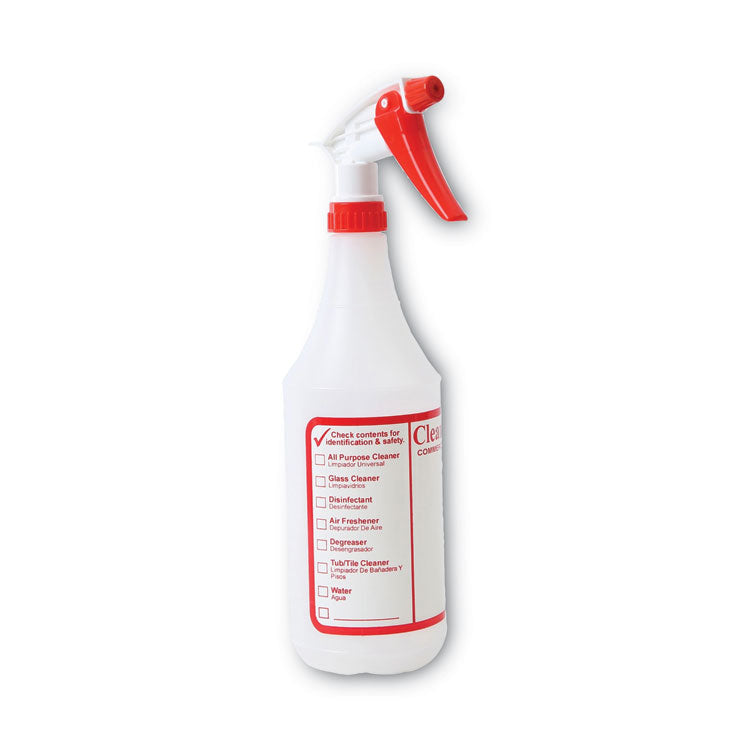 Boardwalk® Trigger Spray Bottle, 32 oz, Clear/Red, HDPE, 3/Pack (BWK03010)