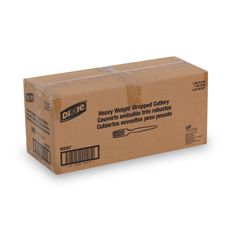 Dixie® Individually Wrapped Heavyweight Forks, Polystyrene, Black, 1,000/Carton (DXEFH53C7) Case of 1000